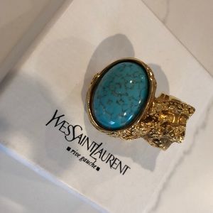 Yves Saint Laurent Gold-Tone & Turquoise Arty Ring